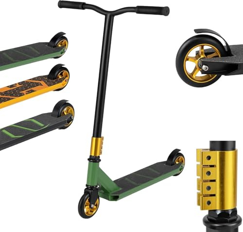 GYMAX Patinete de Acrobacias, Patinete 2 Ruedas con Barra T Metálica Reforzada, Cubierta de Aleación Ligero, Rodamientos ABEC-7, Patinete para Trucos para Niños de 10 Años, Adolescentes (Verde)