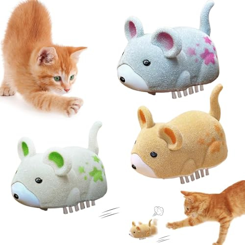Katzenspielzeug Maus Elektrisch, 3 Stück Interaktives Katzenspielzeug Maus mit Basisbürste, 2025 Neu Interactive Electric Hamster Cat Toy, Katzenspielzeug Elektrisch Spielmaus, Ideal für Hauskatzen