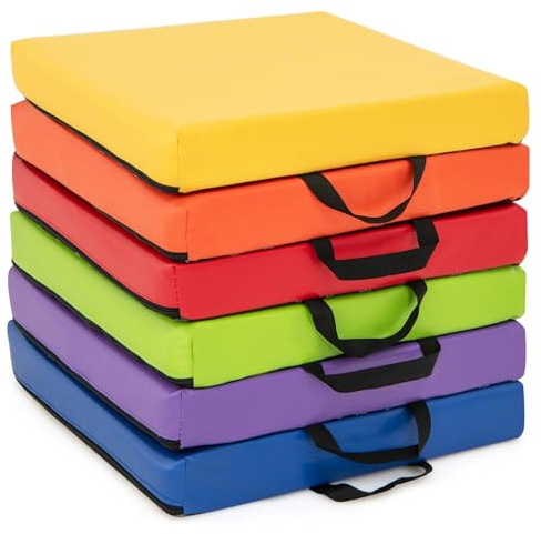 LIFEZEAL 6er Set Kinder Stuhlkissen, 6 Farbige Sitzkissen mit Griff(Quadr.)