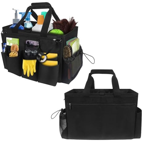 Qivine Cleaning Bag, Cleaning Caddy with Handle and 5 Internal Pockets | Waterproof 900D Oxford, Adjustable Shoulder Strap, Cleaning Caddy Bag for Home, Garden, Ideal for Cleaners and Housekeepers
