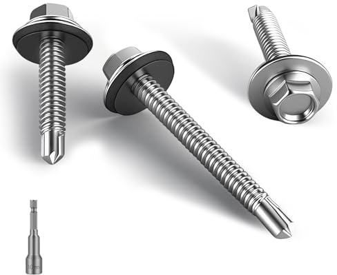 HAISHANG 50 Stück Selbstschneidende Trapezblechschrauben 6.3x50mm Schrauben Sechskantkopf Spenglerschrauben mit Dichtscheibe, Blechschrauben, Bohrschrauben, Metalldachschrauben
