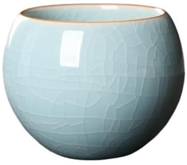 Juego de taza de té de cerámica hecha a mano con esmalte agrietado (azul)