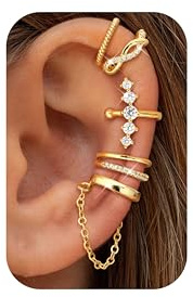 Dochais 5 Piezas Ear Cuff Oro Pendientes Oreja Sin Agujero para Mujere Pendientes Falsos Oreja Mujer Cartilago Helix Pendiente Falsos Ajustables Hipoalergénicos para Mujer D