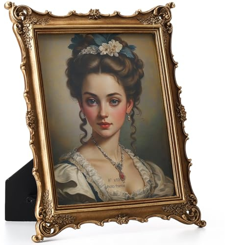 Geelin 1 Pc 8 x 10 Inches Victorian Gold Frame Baroque Ornate Rectangle Antique Vintage Photo Picture Frame with Backboard Glass Front for Desktop Display Wall Hanging Wedding Bridal Shower (Ornate)