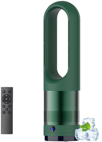 Ventilador De Torre Caliente Y Fría Con Control Remoto, Ventilador Sin Aspas De 18 Pulgadas Oscilante 80°, 8 Velocidades, Temporizador 8h, Pantalla Led, Ventiladores Pie Purificadores Aire Port green
