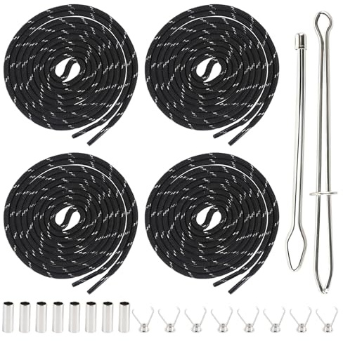 Kytpyi Cordón de Repuesto para Sudadera con Capucha, 4 Piezas 160cm Cordón para Pantalones de Jogging con 8 Puntas para Cordones 2 Pinzas Enhebrar Agujas, para Bolsos, Zapatillas Deportivas (Negro)