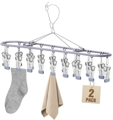 Lychico 2-Pack Stainless Steel Sock Clips (40 Pegs Total), Heavy Duty Rustproof Washing Pegs, Laundry Clothes Pegs for Socks, Underwear & Delicates, Grey