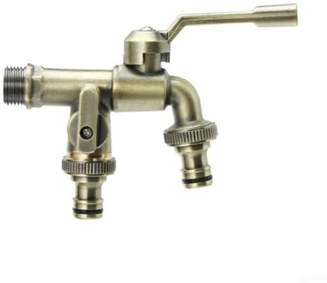 Robinet d'extérieur en laiton massif avec deux sorties, entrée de 1,27 cm et sortie de 1,9 cm, pour machine à laver, tuyau d'arrosage et irrigation goutte à goutte, finition bronze antique (bronze
