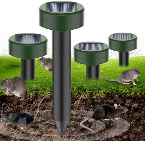 Maulwurf Vertreiber 4 Set, Leistungsstarker Wühlmausschreck & Maulwurfschreck Solar für Garten, Rasen & Beete, Wetterfest IP67, Wühlmaus Vertreiben durch Vibration, Tierfreundlich ohne Giftstoffe