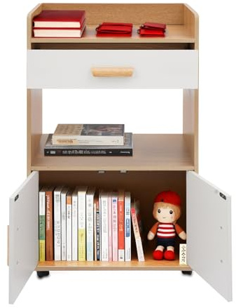 Zoobotanica Küchenschrank, Küchenwagen mit Arbeitsplatte und Rollen, Rollcontainer mit Regal & Schublade, Mikrowellenschrank Sideboard Beistelltisch für Küche Wohnzimmer, 50 x 35 x 86cm (Holzfarbe)