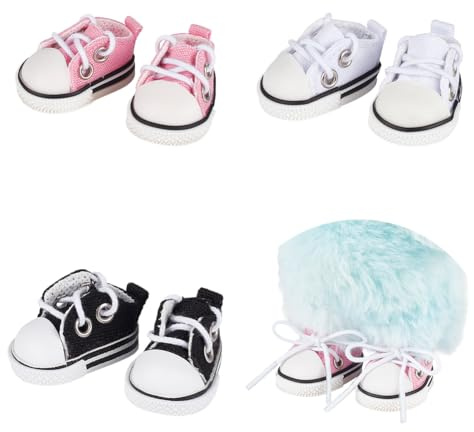 NBEADS 3 par 3 färger tygdockskor, minidockor kanvas sneakers dockskor tillbehör för utklädning dockor skor kläder ersättningssaker, 4,05 x 2,65 x 2,3 cm