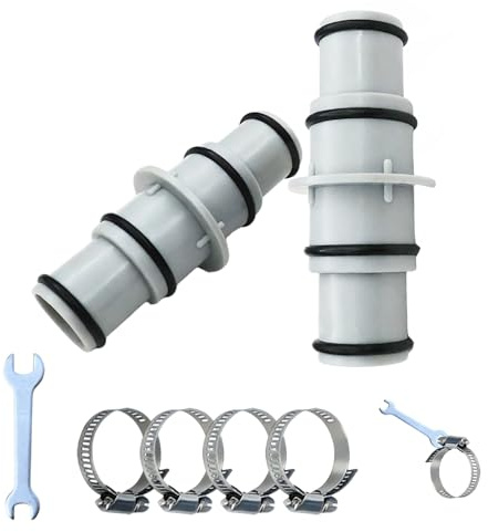 Beafaeur Lot de 2 Raccord Tuyau Piscine 38mm,Adaptateur Tuyau Piscine 32 38 | avec 4 Colliers de Serrage en Acier Inoxydable,8 Joints Toriques,1 Clé, pour les Raccords de Tuyaux de Jardin et de Piscine