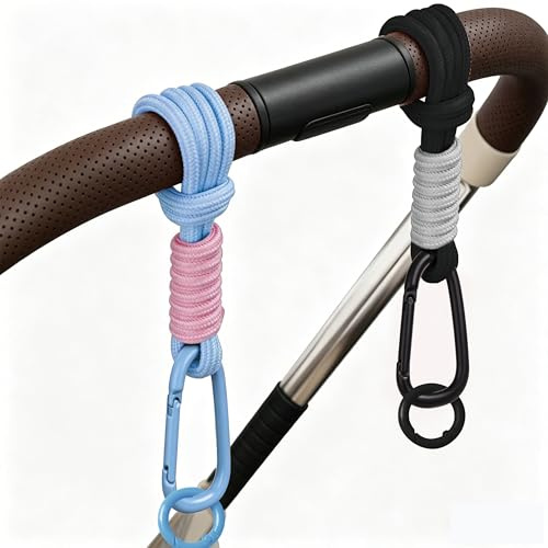 2 PCS Black & Blue 20cm (7.9) Buggy Clips, Multi-Use Stroller Hooks for Universal or Double Pram. Essential Pram Accessories for Diaper Bag, Shopping Bag or Handbag, Lightweight, Durable, Compact
