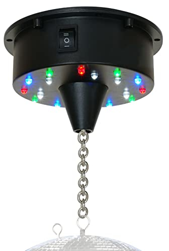 Beamz Motore 18 luci a LED per palla da discoteca alimentato a batteria, modalità audio/automatica, sfera a specchio, effetto luce DJ, sfera in PVC, sfera decorativa a specchio.
