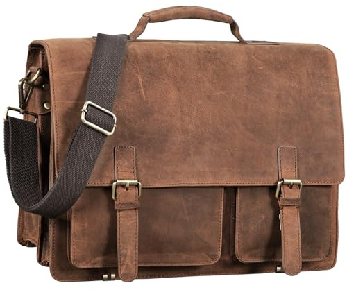 STILORD Clifford Aktentasche Leder Herren groß Laptoptasche 14 Zoll Businesstasche Umhängetasche A4 Dokumententasche mit Trolleyhalterung Vintage Braun Farbe:polo - braun