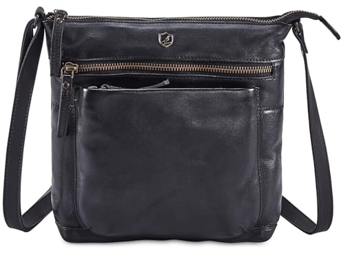 Cochoa Small Crossbody Bags for Women Genuine Leather Vintage Purse Travel Shoulder Handbag Cross Over with Adjustable Strap (Black Washed Vintage)