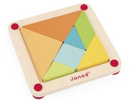 Janod - Essentiel - Das Tangram - Lernspiel aus Holz Babys und Kleinkinder - Farbe auf Wasserbasis - Ab 2 Jahren, J05070, Schwarz