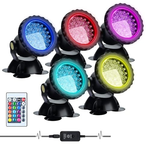 Lychee LED Lighting Gartenteich Lampe RGB Aquarium Licht, Fernbedienung Unterwasser Spot Licht IP68 Wasserdicht für Gartenteich Aquarium Beleuchtung, EU stecker (5 stücke)