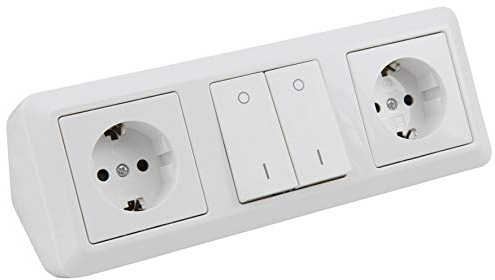 MC POWER - Ciabatta elettrica da incasso | Coppa | 2 x prese, 1 x interruttore, 250 V/16 A, costruzione, bianco, lucido