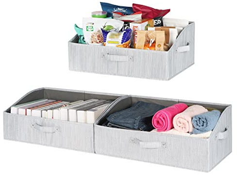 KEEGH Schrankkörbe und Aufbewahrungskörbe für Regale, Wäscheschrank, Regal-Organizer und Aufbewahrungsbox, trapezförmige Aufbewahrungskörbe, 50 x 28.4 x 21.1 cm (grau, 3 Stück)