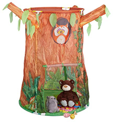 Relaxdays 10035295 Spielzelt, Kinderzelt Baumstamm, Jungen & Mädchen, Spielhöhle drinnen & draußen, HBT: 126x97x97 cm, braun/grün