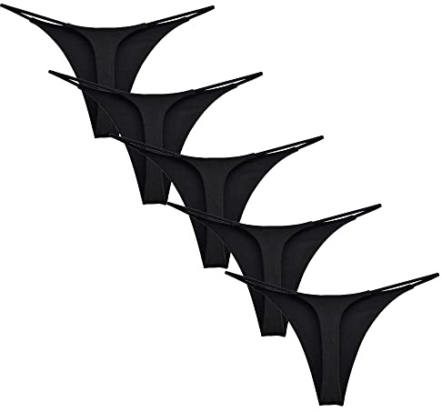 Acramy Damen Unterhosen Baumwolle String Unterwäsche Thong Tanga, 5er Pack (L, Schwarz)