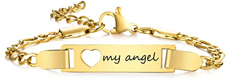 Pulseras personalizadas para barra de bebé: chapado en oro de 18 quilates de acero inoxidable con placa de identificación para niños pequeños de mamá, grabado con nombre del niño para hija, hijo