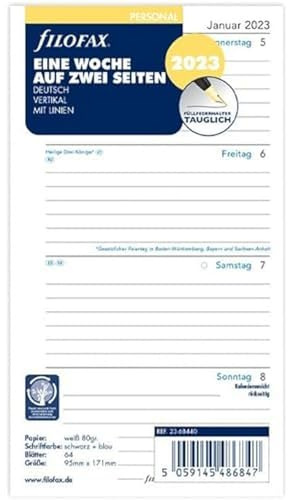 Filofax Personal 1 Woche auf 2 Seiten vertikal (deutsch)2023, White, 23-68440