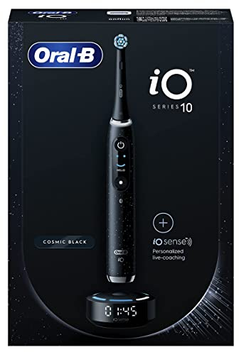 Oral-B iO 10 Cepillo de Dientes Eléctrico Negro Con Mango Recargable, 1 Cabezal y 1 Estuche Cargador de Viaje, 7 Modos De Cepillado, Sensor De Presión, Seguimiento Con App, Diseñado por Braun