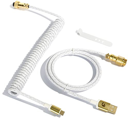 MAMBASNAKE C03 Coiled USB C Kabel für 8000 Hz Gaming-Tastatur-Weiß | Geflochtenes Tastaturkabel, Typ C bis USB A, Braided Cable USB C, Spiral Tastaturkabel Typ C, 24K-Gold-Luftfahrtanschluss
