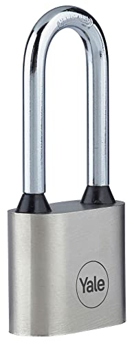 Yale Lucchetto a disco in ferro 30 mm con arco lungo Y112/30/137/1 nichelato, arco in acciaio temprato, adatto ad uso esterno