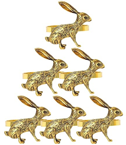 Cabilock 6 Stücke Serviettenschnalle Hase Serviettenring Metall Serviette Schnalle Neujahr Serviettenringe Kaninchen Serviettenhalter Bunny Abendessen Deko für Ostern Tischdeko Gold