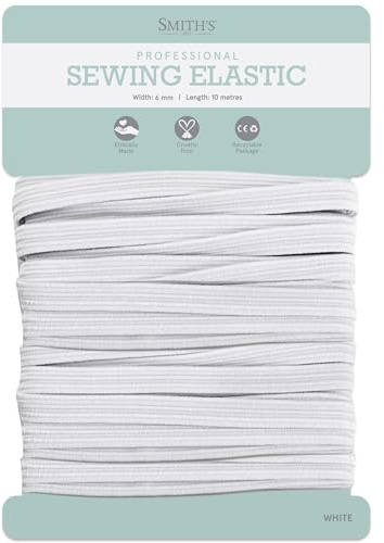 White Elastic Band by Smith’s® | 6mm (1/4 Inch) Width | 10 Metres (11 Yards) Length | Flat Cord | for Sewing, Arts & Crafts, Dressmaking, Waistband, Haberdashery, Wig, DIY, Clothing
