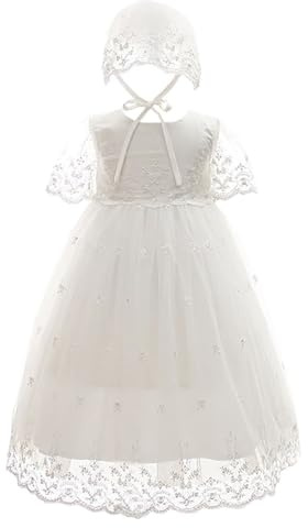 Leideur Bebé Niña Vestido de Bautizo Vestidos Largos de Bendición Vestidos de Novia Formales Blancos Ocasión Especial Vestido de Recién Nacido（Blanco 2,12M）