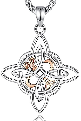 AEONSLOVE Collana Nodo della Strega Argento 925 per Donna Ragazze Ciondolo Nodo Celtico con Pietra di Luna Ossidiana, Gioielli Nodi delle Streghe