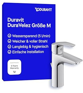 Duravit DuraVelez wassersparende Waschtischarmaturen, Größe M (Auslauf Höhe 106 mm), Waschbecken Armatur, Wasserhahn Bad mit Zugstangen-Ablaufgarnitur, Chrom