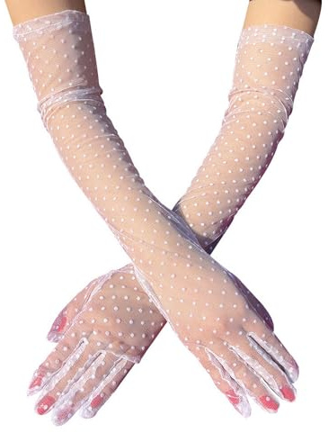 Guanti lunghi in pizzo a pois,guanti in rete da donna,guanti da sposa eleganti,guanti da tea party bianchi/neri per costumi da ballo anni '20