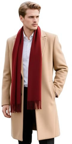 LA FERANI Herrenschal Kaschmir dünn leicht stilvoll Herbst Winter 200x70 elegant für formelle Anlässe extra geschmeidig Kaschmirschal dunkel rot einfarbig klassich Uni Farbe (Wein Rot)