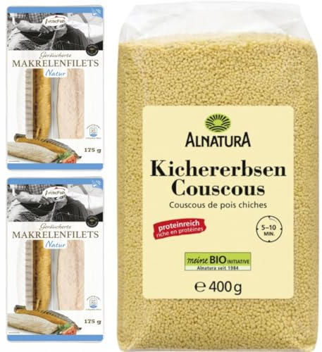 Mit Pufai Grocery, ArcticFish Makrelenfilets geräuchert Natur 175 Gramm x 2er, Kichererbsen Couscous 400 Gramm x 1 STÜCK