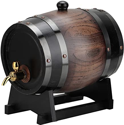 Botte di Vino Rosso da 3 Litri in Quercia Nera a Strisce Vintage con Rubinetto, Accessori per Botti di Vino in Legno Brandy per Brandy Whisky