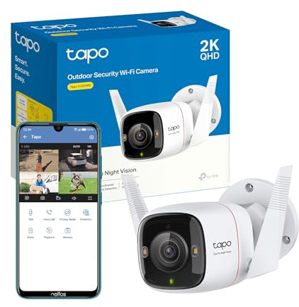 Tapo 2K QHD Wireless Outdoor Security Camera, IP66 Weatherproof, Motion Detection, Built-in Siren, 4MP, Colour Night Vision, Works with Alexa&Google Home C325WB (Renewed)