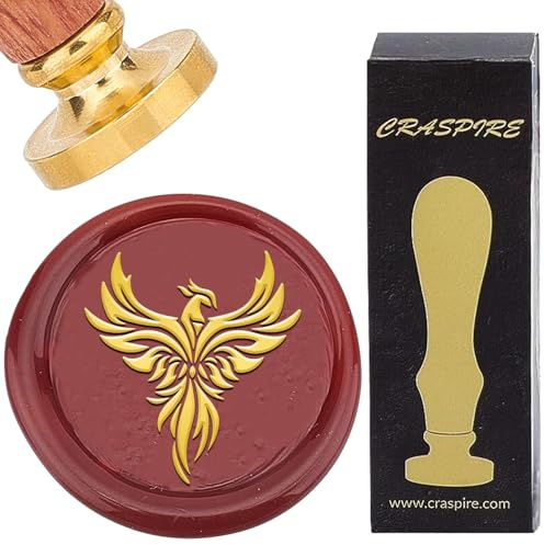 craspire Siegelstempel Aus Wachs Im Phoenix Stil Vintage Abnehmbar Goldfarbenes Messing Feuervogel Siegelstempelköpfe 30mm Mit Holzgriff Für Umschläge Einladungskarten DIY Basteln Geburtstage