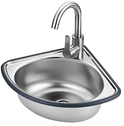 Lavabo ad angolo per bagno con montaggio a parete Lavabo da appoggio indipendente Lavabo da bagno a parete con scolapiatti e rubinetto Lavandino commerciale a parete in acciaio inossidabile