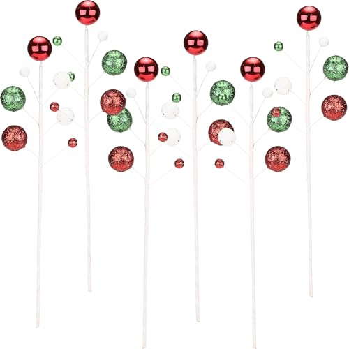 Sea Team Paquete de 6 ramas decorativas para árbol de Navidad, ramitas de adorno de bolas, adornos de árboles, rellenos de jarrón, tallos, púas para árbol de Navidad, corona, guirnalda, 15 pulgadas,