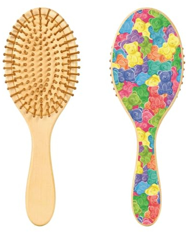 Wooden Hair Brush Colorful Sweet Jelly Bears Gummy Candies Wooden Paddle Brush Wooden Hair Brushes for Women Hair Massage Brush