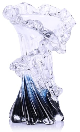 oliruim Hand Blown Blue Glass Vase, Unique Art Beautiful Ocean Glass Vase for Home Centerpiece, Coffee Table, Living Room, Office Decor - 8 H