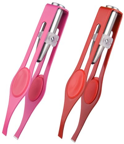 POFET 2-pack skönhetspincett med LED-ljus, rostfritt stål hårborttagningspincett med ljus för exakt hårborttagning av ögonfransar och ögonbryn (rosa och röd)