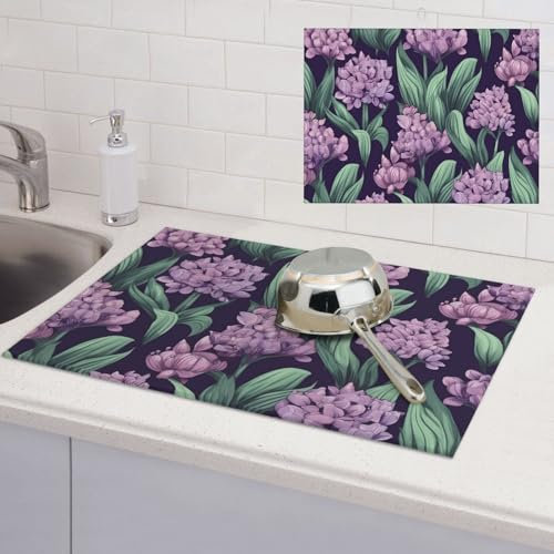 Hyazinthe Abtropfmatte für Küchentheke, super saugfähig, schnell trocknend, Kaffeematte, Abtropfmatte, rutschfest, Abtropfmatte, Geschirrmatte für Kaffeemaschine, 45,7 x 61 cm