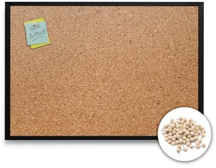 Tulup Tablón de Corcho 70x50 cm Corcho para Pared de Corcho para organizar Pizarra de Corcho de Anuncios para la Eescuela de Oficina en Casa con Pasadorescon Marco Negro de Plástico