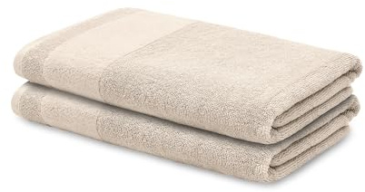 LOOKS BY WOLFGANG JOOP 2X Handtuch 50x100 cm – 100% Baumwolle Doppelpack Luxus Handtücher mit Aufhänger & Logostick, 2er Set Handtücher beige